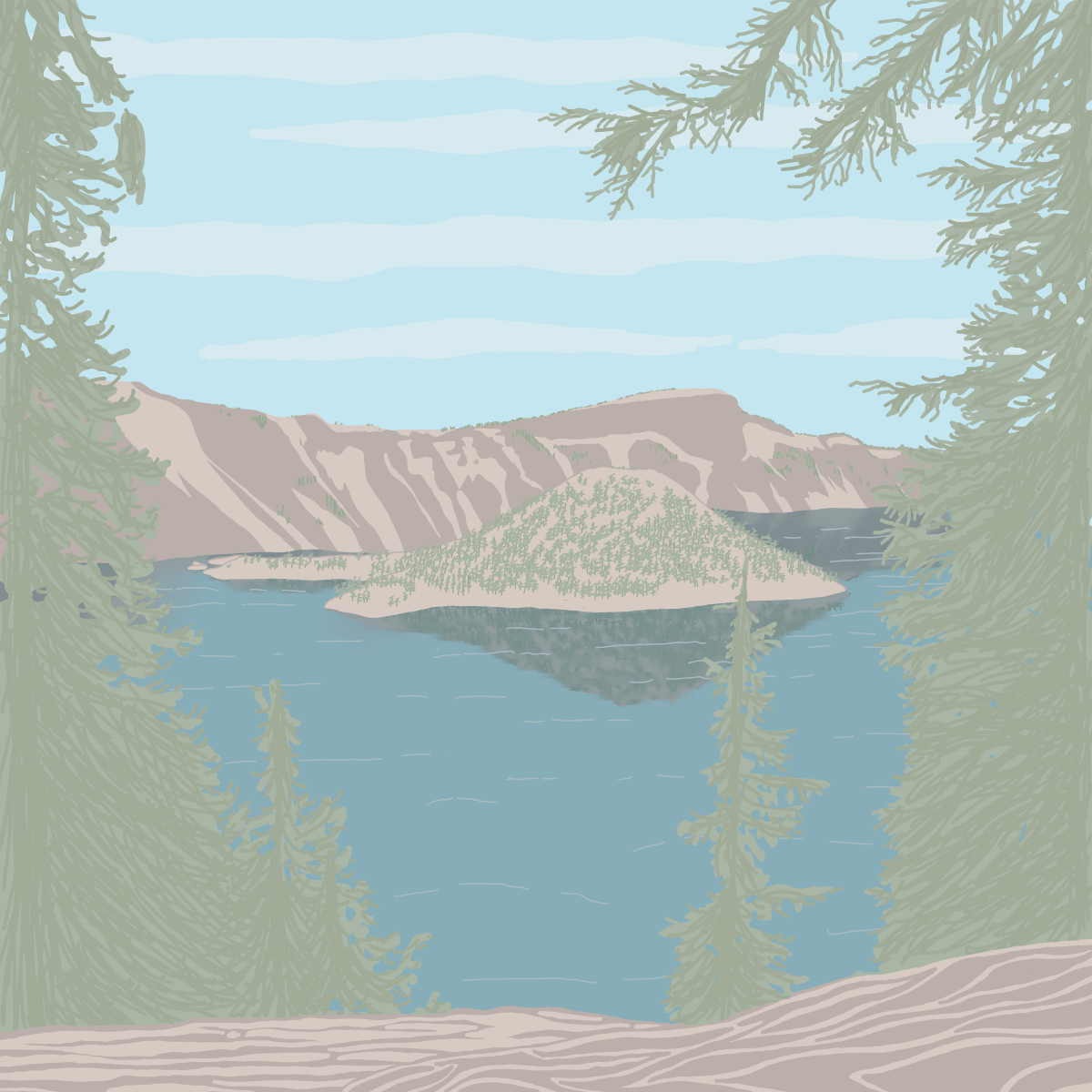 Crater lake state park in pastel colors