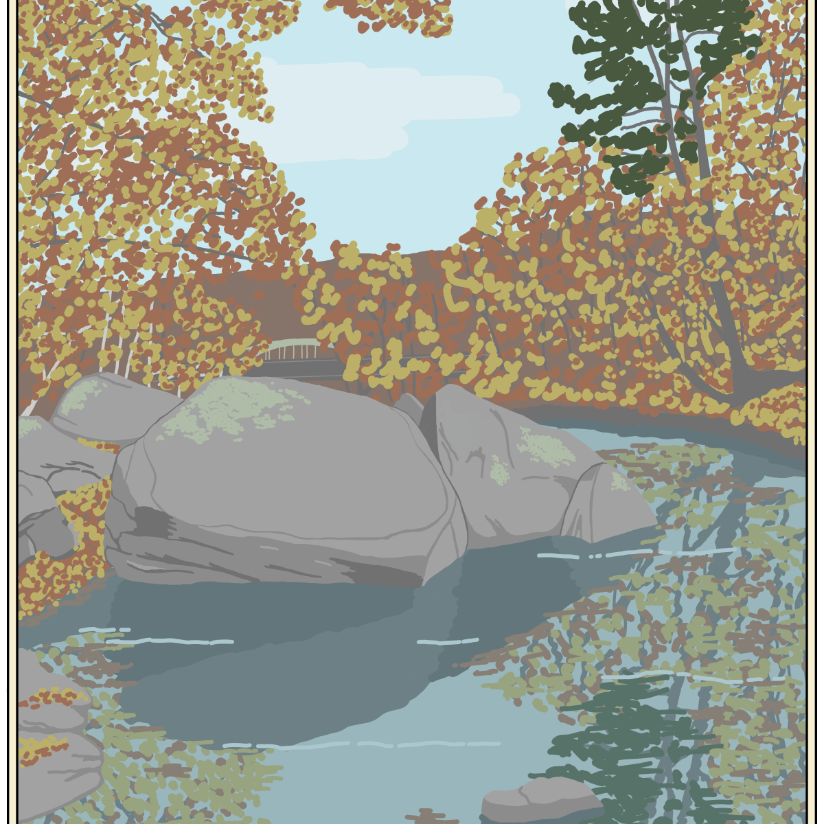 Picture of the westfield river in the style of a national parks poster