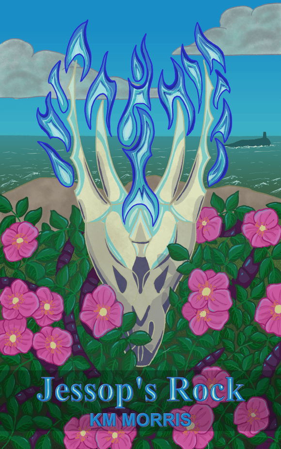 Jessop's Rock cover featuring a flaming dragon skull on a bed of roses